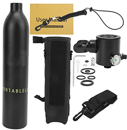 Sauerstoffflasche, 0.5L Tauchen Sauerstoffflasche Unterwasseratmer mit Atmungsventil Aufbewahrungstasche(Schwarzer Zylinder + Schwarze Aufbewahrungstasche) Tauchen