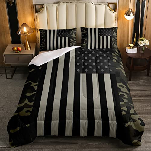 Bettwäsche-Set mit amerikanischer Flagge, Militär, Camouflage, Daunendecke, Retro, Armee, Grün, USA-Flagge, für Kinder, Jungen, Teenager, Herren, Schlafzimmer, schwarz-grau, Steppdecke, 1 Kissenbezug