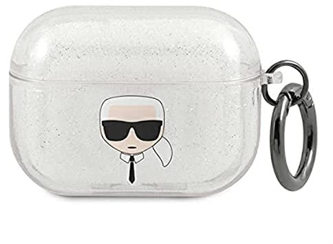 Karl Lagerfeld KLAPUKHGS Hülle für AirPods Pro Silber Glitter Karl`s Head