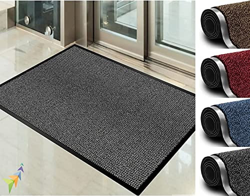 Abaseen Door Matts Indoor & Outdoor Washable Large Kitchen Barrier Mat Heavy Duty Non-slip Rubber Back Entrance Rug Shoes Scraper Super Absorbent Front Door Mat Carpet (90x200 cm, Grey)