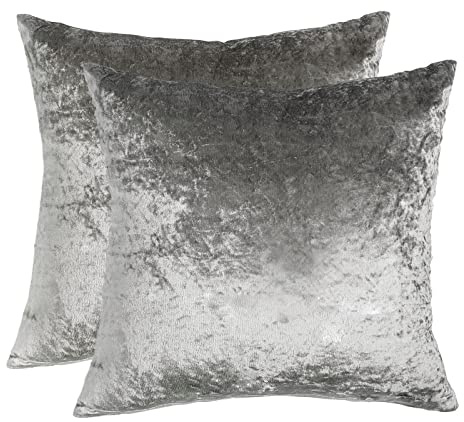 Sienna Crushed Velvet Pack of 2 Cushion Covers 18 x 18 for Living Room Bedroom Plain Decorative Luxury Home Bed Sofa - 45 x 45cm, Silver Grey