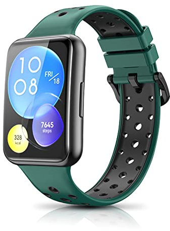 Niboow Cinturino Compatibile con Huawei Watch Fit 2, Morbido Silicone Watch Band, Uomini Donne Sportivo Sostitutivo Cinturino Compatibile con Huawei Watch Fit 2 - Verde/Nero