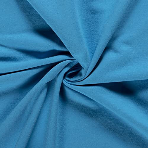 0,5m French-Terry Stoff Uni Oeko-Tex 5% Elasthan Baumwollstoff Meterware, Farbwahl, Farbe:003 - blau