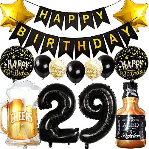 Ouceanwin Ballon 29 ans Anniversaire Décoration Hommes, Ballons Décoration Anniversaire 29 ans Femme, Ballon Bouteille de vin Bière Décoration Hélium Ballon Whisky pour 29 ans Anniversaire Fête Déco