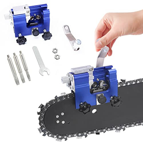 SOARFLY Chainsaw Chain Sharpening Jig with 3PCS Carbide Cutter Portable Manual Chain Saw Sharpener Kit, Chainsaw Aluminum Alloy Hand Cranks Saw Chains Sharpener for All Chain Saws