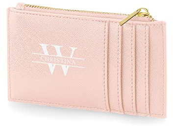 Active Window Films Personalised Card Holder, Monogram, Initial Purse, Credit Card Coin Purse, Initial cardholder, Personalised Purse, Gift for her (Style 4, White on Pink)