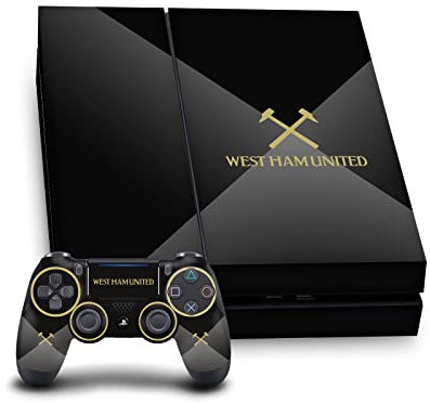 Head Case Designs Offizielle West Ham United FC Schwarz & Gold Kunst Vinyl Haut Gaming Aufkleber Abziehbild Abdeckung kompatibel mit Sony Playstation 4 PS4 Console and DualShock 4 Controller Bundle