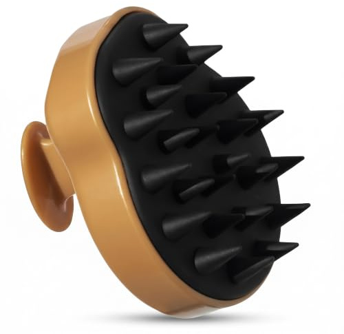 ASAB Scalp Massage Brush - Soft Silicone Shampoo Brush (Gold/Black) | 25 flexible silicone tips, non-slip palm grip and compact 9.5 x 8 cm shape for comfortable wet or dry scalp care.