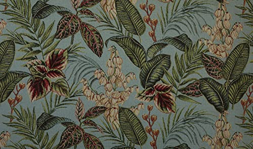 Kt KILOtela - Stoff Meterware Jacquard Gobelin, Tapisserie für Stühle, Kissen, Kopfteil, Sofa, Taschen, verschleißfest, Breite 280 cm, botanisch, tropisch, türkis