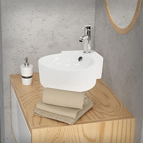 ML-Design Waschbecken Eck aus Keramik in Weiß, 45x36x13 cm, Rund, Wandmontage/Aufsatzwaschbecken, Eckwaschbecken mit Überlauf, Hängewaschbecken Waschtisch Waschschale Waschplatz Handwaschbecken