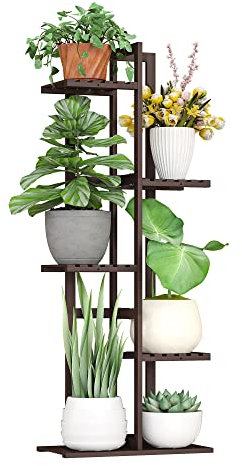BMOSU Étagère d'angle haute pour plantes d'intérieur - 6 fleurs en pot - En bambou - Pour plantes d'extérieur - Pour salon, balcon, chambre à coucher (marron)