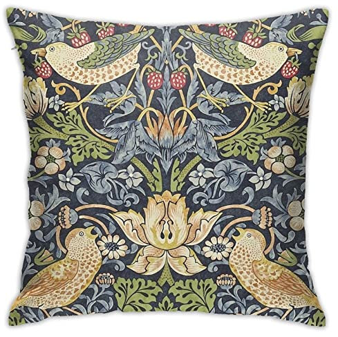 William Morris Strawberry Thief Original-Überwurf-Kissenbezüge, gemütlich, quadratisch, Heimdekoration für Bett, Couch, Sofa, Wohnzimmer, Kissenbezug, 45,7 x 45,7 cm
