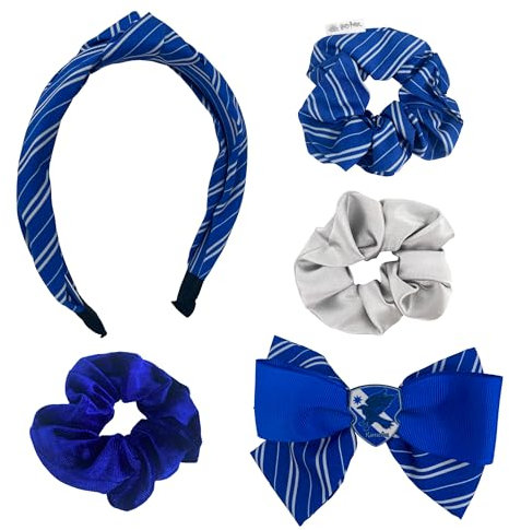 Harry Potter Haarschmuck für Mädchen, Ravenclaw Design, Inklusive Haargummis, Schleifenclip und Stirnband, Hogwarts Geschenk | Blau