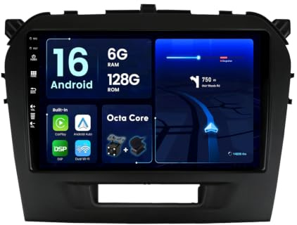 BXLIYER - 6G+128G - Android 16 IPS Autoradio Passt für Suzuki Vitara (2014-2020) - Kabellos CarPlay/Android Auto/DSP - LED Kamera & MIC - 9 Zoll 2 Din - DAB Lenkradsteuerung Fast-Boot 360-Kamera WiFi