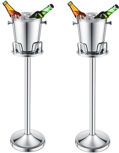 Lallisa Eiskübel mit Ständer, Edelstahl, stehend, Champagner, Eiskübel, Eiswürfelbehälter, Weineimer auf Ständer, für Bier, KTV, Club, Bar, Grill, Hochzeit, Weihnachten, 90,9 cm, 5 l (Silber)