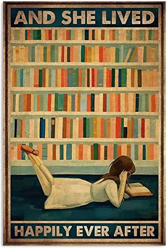Metallschild mit Aufschrift Reading Books She Lived Happily Ever After, 30,5 x 20,3 cm, Vintage-Stil, lustiges Poster, Wanddekoration, Kunst, Geschenk, Retro-Bild