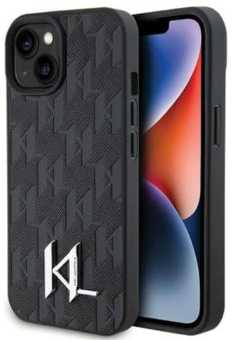 Karl Lagerfeld KLHCP15SPKLPKLK Hülle für iPhone 15 6.1 Schwarz hardcase Leather Monogram Hot Stamp Metal Logo