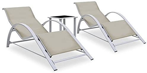 CIADAZ Sonnenliegen 2 STK. Gartenliege, Liegestuhl, Sonnenstuhl, Sonneninsel Outdoor, Liegen, Gartenmöbel, Bäderliege, Relaxliege, mit Tisch Aluminium Cremeweiß