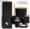 Clara Clark Bathroom Accessories Set - Bathroom Accessory Set with Shower Curtain Set, Toilet Brush, Trash Can & Soap Dispenser & Rugs (Black, Complete Set + Bath Rugs)