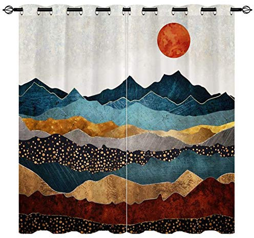 YUANZU Berge Vorhänge Wüste Sonnenuntergang Natur Landschaft Ösen Gardinen mit Blickdichte Vorhang Kälteschutz Blackout Curtain Wohnzimmer Schlafzimmer Verdunkelung Fenster, 2 Stück, H 200 x B 140 cm