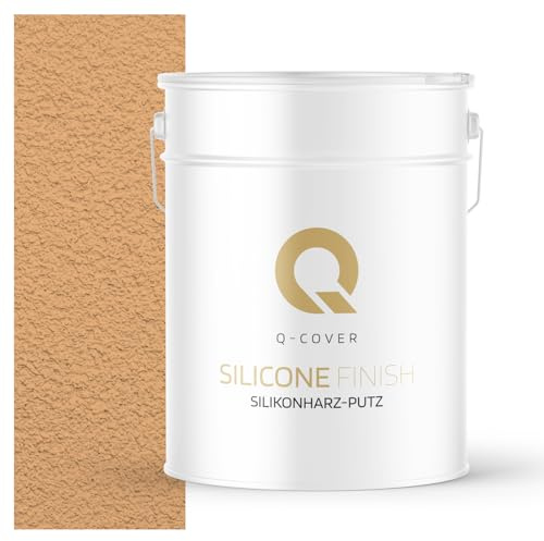Q-COVER Silikonharz-Putz Pfirsich F585 15 kg, 3,00 mm – Kratzputz, Außenputz, Strukturputz, Fassadenputz, Wasserabweisend, Selbstreinigung