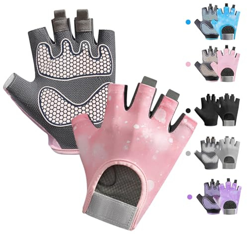 CubePlug Gants de cyclisme antidérapants demi-doigts - Paume rembourrée pour enfants unisexes - Idéal pour l'équitation, le VTT, le sport, la randonnée, l'escalade et la gym - Rose - Taille M