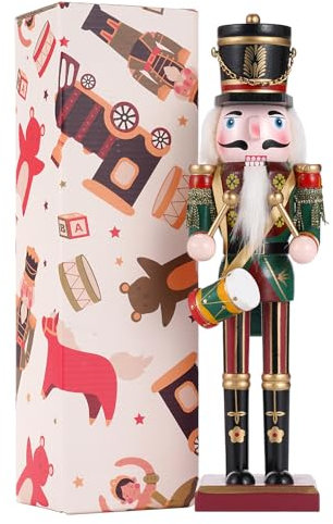 Nussknacker Figuren Holz Nussknacker Soldaten, 30cm Traditionelle Weihnachtskamin Dekoration Nussknacker Figuren Deko aus Kiefernholz für Zuhause Weihnachtsdekoration Weihnachtsschmuck (Drumming)