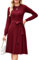 Arach&Cloz Strickkleid Damen Herbst Midi Plissee Langarm Winterkleider Rundhals Casual Herbstkleid Pulloverkleid Rot L