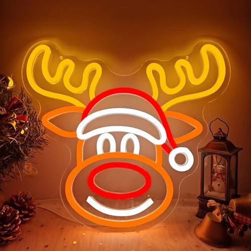 Vveikea Panneau néon de Noël avec motif de cerf de Noël à intensité variable pour décoration murale