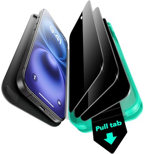 ESR 3 Pack 9H+ Glass for iPhone 16 Plus/iPhone 15 Plus Privacy Screen Protector, [Military Grade Shatterproof & Longest Durable] Anti-spy Tempered Glass with Updated Easy Installation Tool