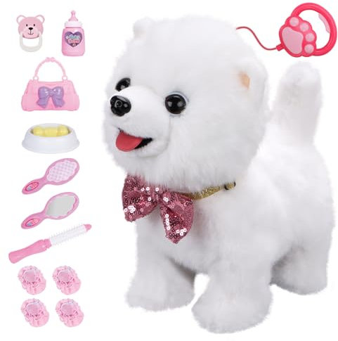 ZGZBLOCK Peluche Interactivo con Correa de Control Remoto, Juguete Electrónico de Mascota, Incluye Accesorios (933-154E-Perro Blanco)