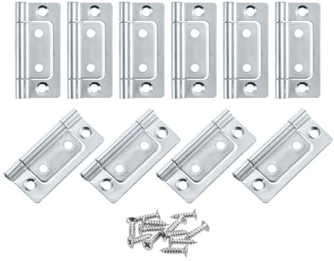 sourcing map 16Pcs 2x1 Inch Door Hinges Non-Mortise No Noise Bifold Door Hinges Plating for Cabinet Furniture Window Wardrobe with Screws, White Zinc