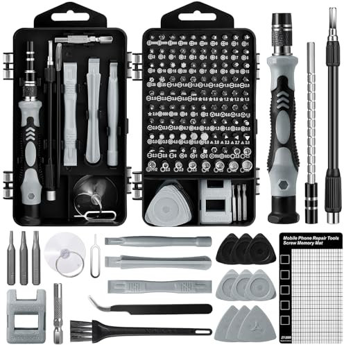 Zeawavsl Jeu De Tournevis De PréCision 122 En 1 (Avec Petite Brosse) – Kit D'Outils De RéParation De TéLéPhone Portable Pour Smartphones, Tablettes, Ordinateurs Portables, Lunettes (Grey)