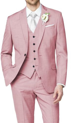 HUUTOE Costume 3 pièces pour homme - Coupe ajustée - Pour mariage, bal de fin d'année, affaires, blazer à un bouton - Veste gilet et pantalon - Smoking, Dusty Rose., Taille 5XL