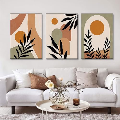 BNREDA 3er Boho Poster Set, Abstrakte Linie Leinwand Wandkunst Bilder,Modernes Geometrisches Linie Poster Wandbilder Deko für Wohnzimmer Schlafzimmer-Ohne Rahmen (C, 50x70cm*3, Ungerahmt)