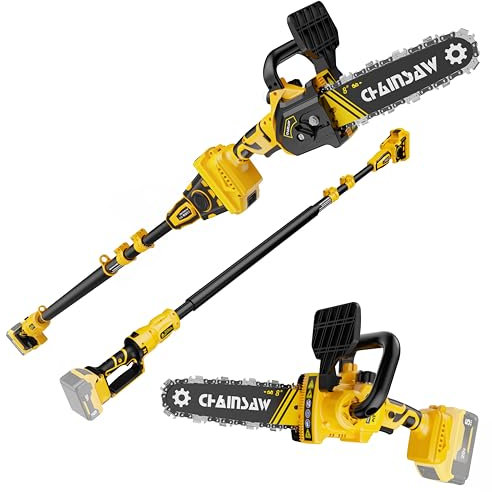 2-in-1 Cordless 8 Inch Pole Saw & Chainsaw for DeWalt 18V 20V MAX* Battery, Brushless Motor, 7.1 lb Ultra-Lightweight, Auto Oiling, 14.2 FT Max Reach Pole Saw for Tree Trimming