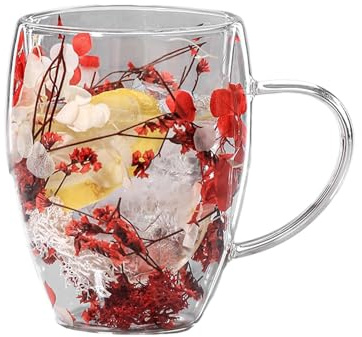 Wuyooprt Doppelwandige Kaffeetassen Mit Getrockneten Blumen | 350ml Doppelwandige Kaffeegläser | Doppelwandige Latte Macchiato Gläser | Kaffeeglas Teegläser für Cappuccino, Tee, Milch, Bier