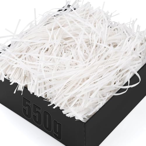 TXXATX 550g Füllmaterial Geschenk Weiß Geschreddertes Papier für Geschenkbox Verpackungsmaterial mit Schleifen Hamper Shred Raffia Füllmaterial für Pakete Geschenkbox Präsentkorb DIY Dekorations