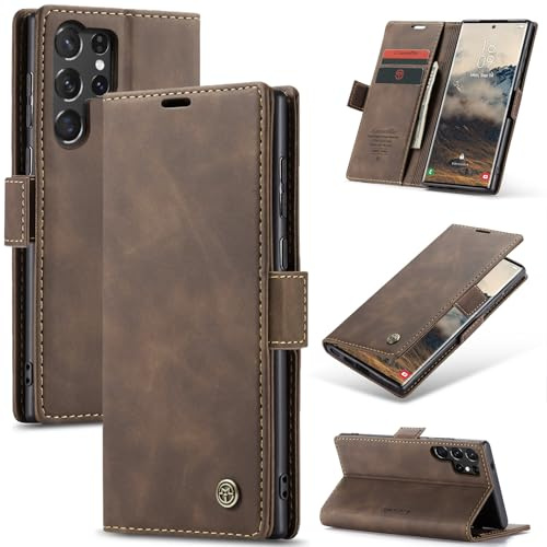Azororo Cover per Samsung Galaxy S25 Ultra 5G, Premium PU Pelle Custodia, Magnetica Carta Fessura Portafoglio Case, Flip Cavalletto Custodia per Samsung Galaxy S25 Ultra- Caffè