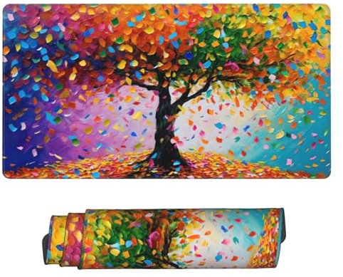 Gaming Mauspad, Groß Mouse Mat XXL 900x400x3mm Desk Mat Color Tree Mousepad Stitched Edges, Non-Slip Rubber Base Mouse Pads Improved Precision and Speed Keyboard Mat for Men Gamers Geschenke N-53