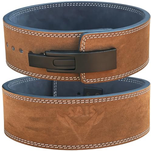 Sais Gewichthebergürtel Full Power Design Herren & Damen Hebelverschluss Gym Lifting Belt Fitness Gürtel Büffelleder Weightlifting Powerlifting S-XXL (Braun, XL)