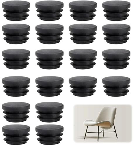 GIONAR 20Pcs Bouchon Tube Rond 25 mm, Embout Chaise, Bouchon Rond pour 25mm Tubes Métalliques/Pieds de Chaise/Pieds de Table(Noir)