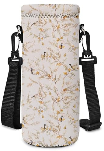 RICHEN Neoprene Water Bottle Carrier Bag with Adjustable Shoulder Strap,Insulated Water Bottle Cover for 500ml/16oz Stainless Steel/Glass/Plastic Bottles Bottles (BC-65,500ML)