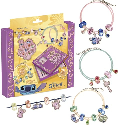 Lansay - Disney Stitch Funkelndes Schmuckset - 4 Ketten - Ab 6 Jahren | DIY Gestaltung - Glänzende Perlen und Charms in Offizieller Lizenz - Strahlendes Ergebnis zum Tragen - Entspannende Idee