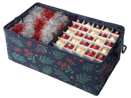Periea 'Beth' Extra Large Jumbo Christmas Decoration storage box with bauble ornament storage trays, hold up to 120 baubles. Collapsible stackable Fabric Christmas storage boxes with steel frames