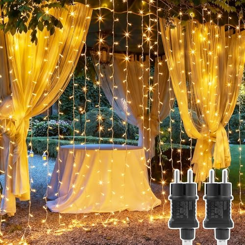 A.bigwhale 2 Stück Lichtervorhang Innen 3x2m, Lichterketten Vorhang Außen, Wasserdicht Weihnachtsbeleuchtung Strombetrieben 8 Modi für Wand Zimmer Balkon Weihnachtsdeko