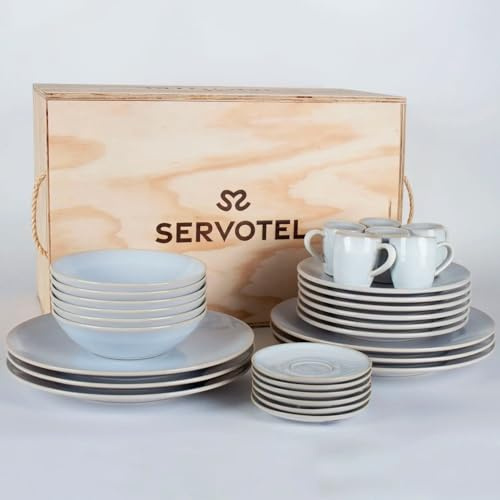 Vajilla Pure de 30 Piezas en Gres Reforzado Color Crema | Servicio de Mesa Completo con Tazas de Café | Apta para Lavavajillas, Horno y Microondas