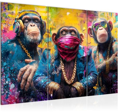 Runa Art Wandbilder Street Art Bild XXL Wohnzimmer Schlafzimmer Büro Affe Bunt 120 x 80 cm 3 Teilig 061231a