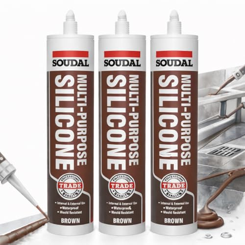 Brown Multi Purpose Silicone Sealant 270ml – Waterproof Acetoxy Sealant for Bathroom, Kitchen, Construction & Glazing, Flexible, Mould Resistant, Quick Cure (Pack of 3)