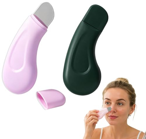 2x Mitesserentferner & Porenreiniger Gesicht, Manueller Mitesser Entferner Schaber aus Edelstahl, Effektiver Porenreiniger & Pickelentferner für reine Haut, Ergonomisches Silikon Design